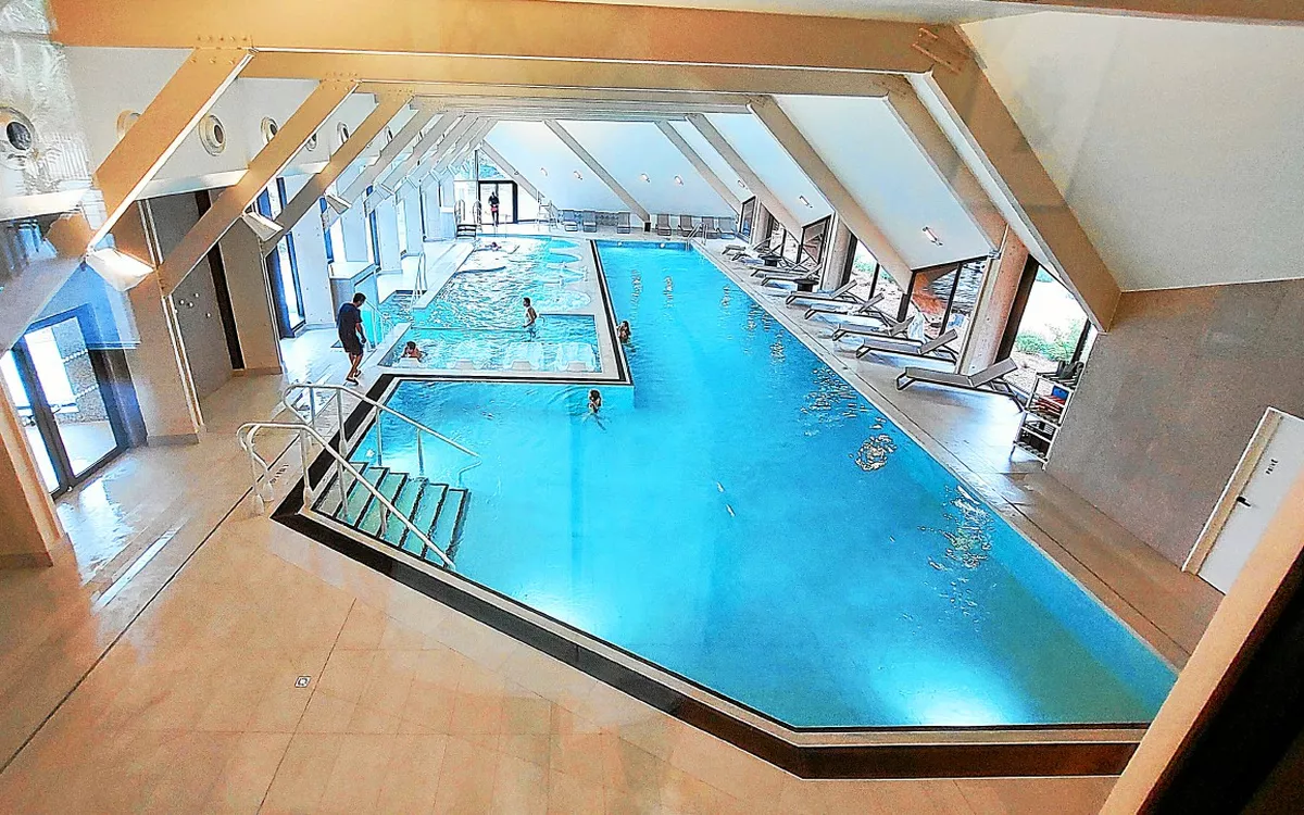 The large indoor seawater pool at Thalazur Carnac, seen from above