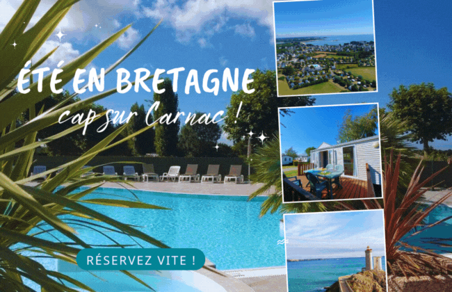 Omslag van de brochure van Camping Les Druides: ‘Zomer in Bretagne, op naar Carnac!’
