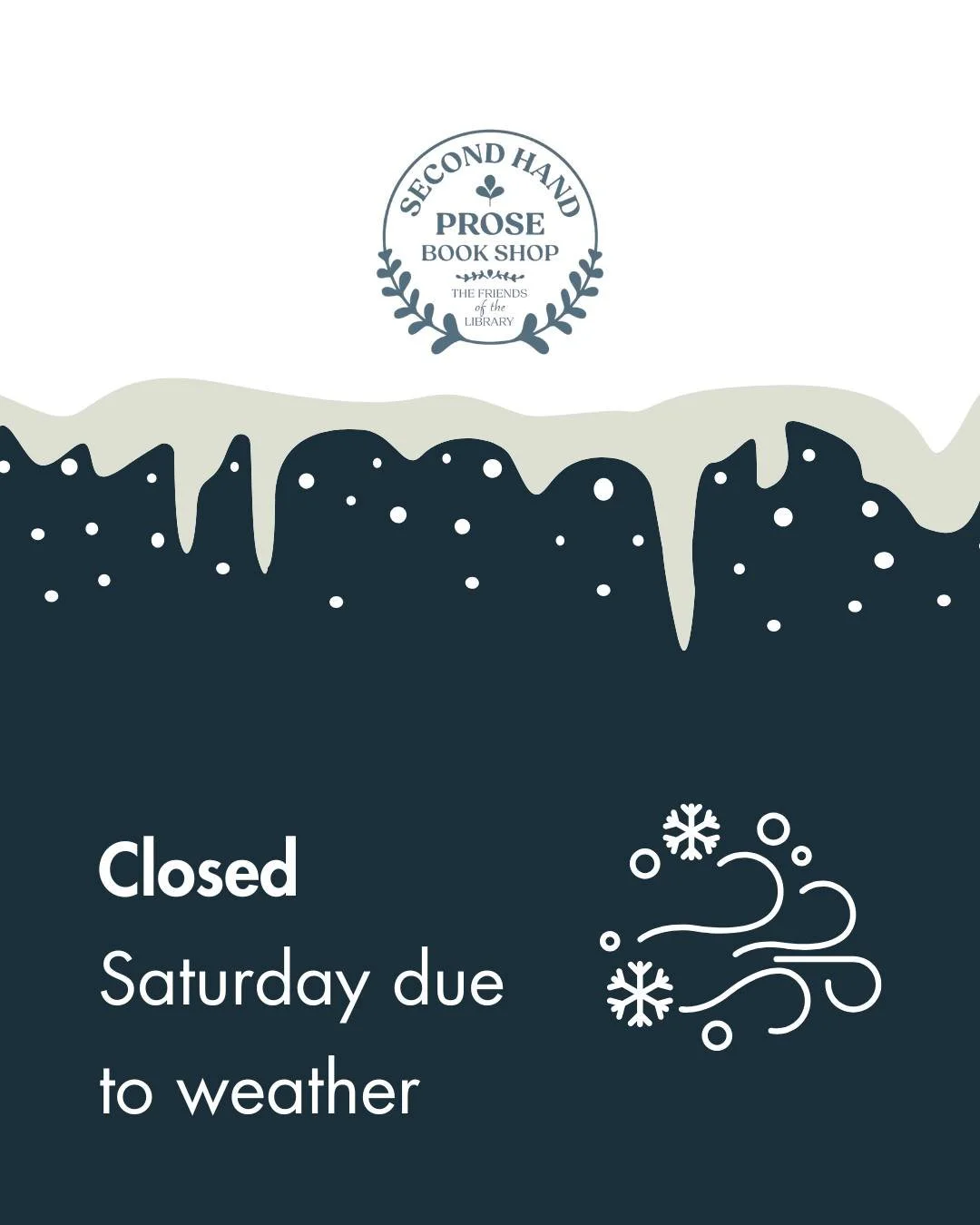 Bitter cold is coming! 🥶 It&rsquo;s best for you and for our volunteers if we all stay home on Saturday. Come in to Second Hand Prose today, 10&ndash;2, to get books and puzzles to see you through the weekend. We will be closed Saturday and will reo
