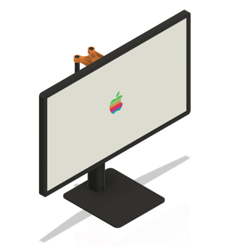  3D model representation of an LG UltraFine 5K Display with ScreenRig attached 