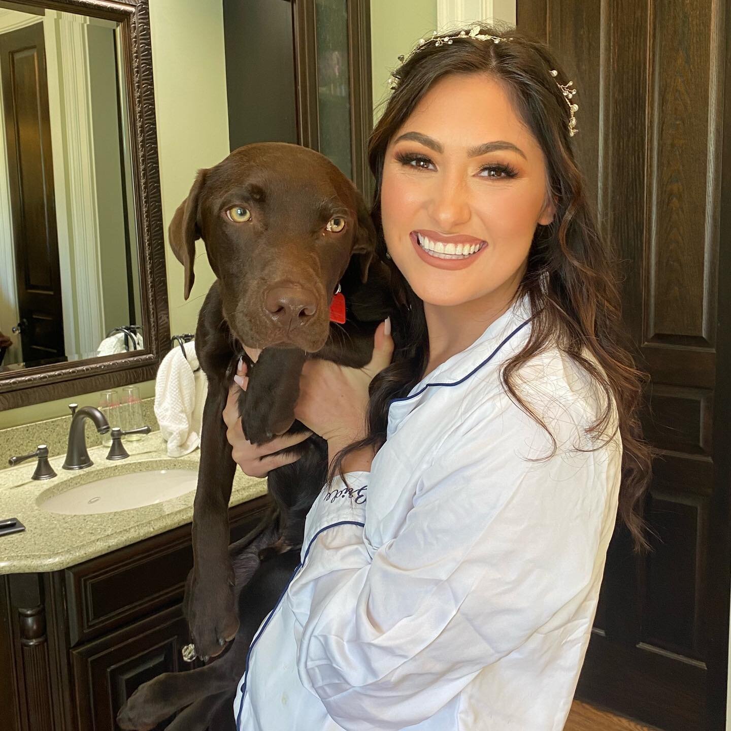 K from now on I&rsquo;m going to need all brides to have their pets with them on the wedding day🥺🥺🥺 @kristinlbass you&rsquo;re stunning!! Makeup by me and hair by @staceyskiles 🤩