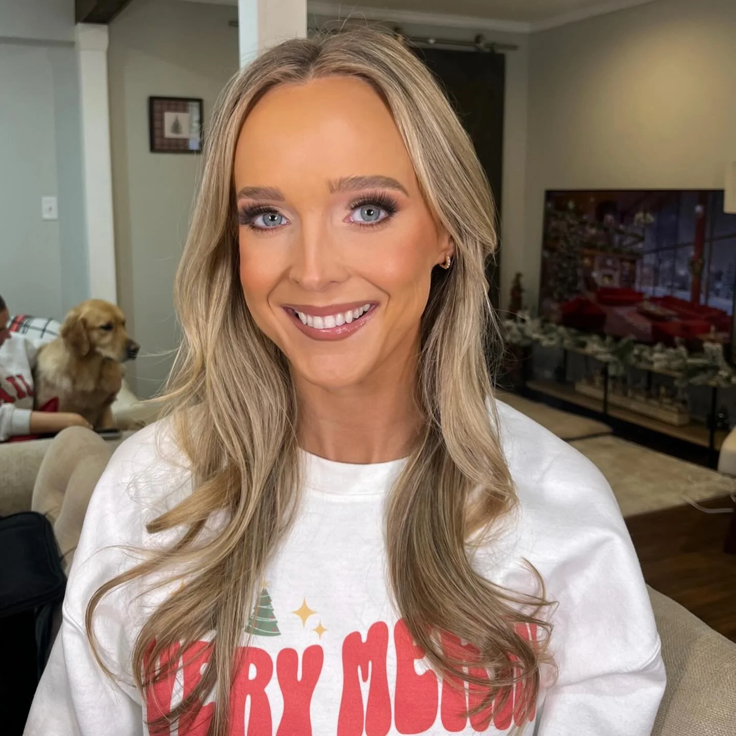 Rehearsal dinner makeup glam on @madiii127 ft. Gus 🐶 tagged key products 🔑 DBA lip products: 25 gloss, 01 lip balm, 333 contour lip liner