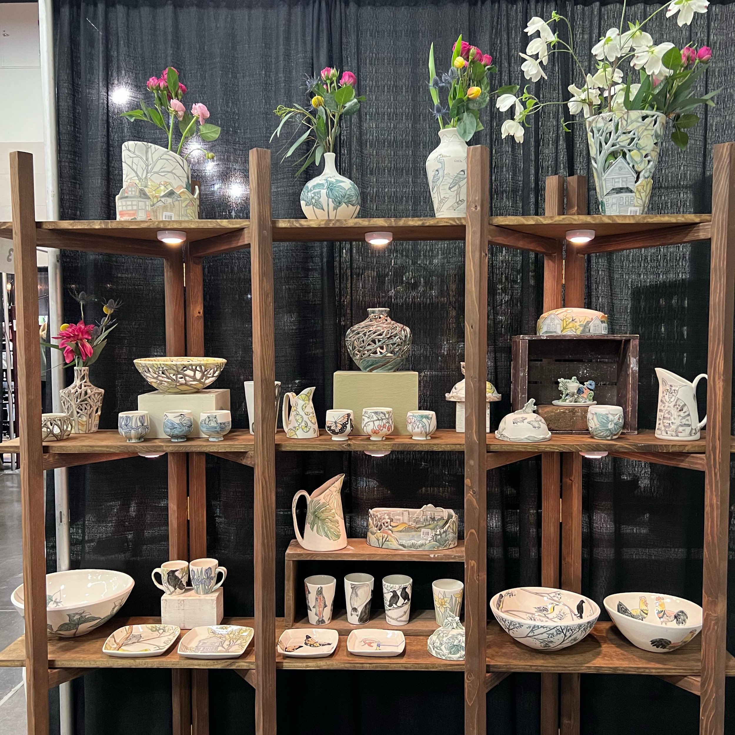 @ceramicshowcase booth 3!  I&rsquo;ll be here today and tomorrow  with some new babies and this great new display shelf made by my amazing cousin 🌞🌞