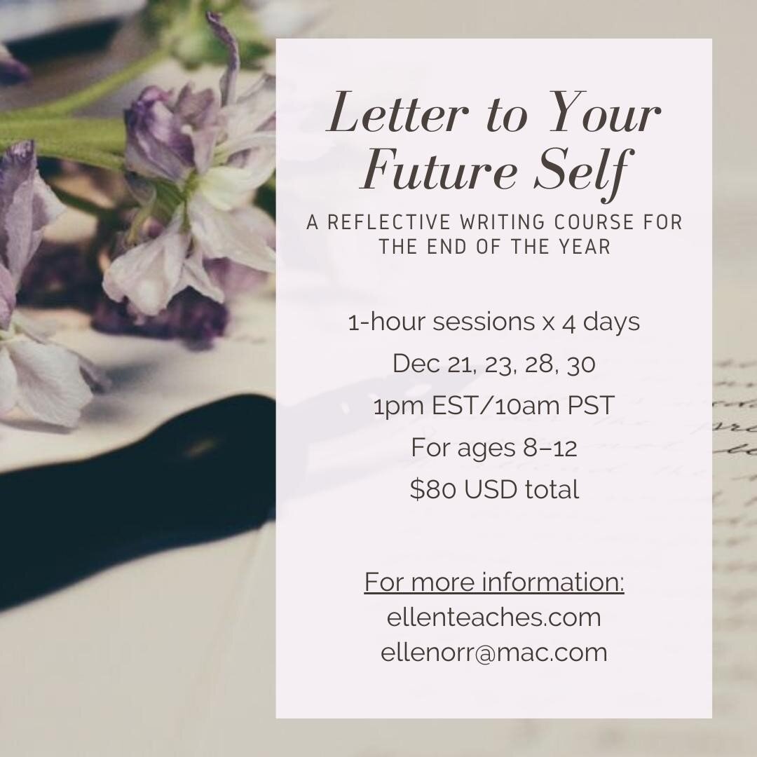 Upcoming course, to be offered on the Outschool platform! Link in bio. 😎⠀
⠀
--⠀
Image description: A photo of purple flowers, a black fountain pen, and a hand-written letter; the following text is overlaid:⠀
Letter to Your Future Self: A Reflective 