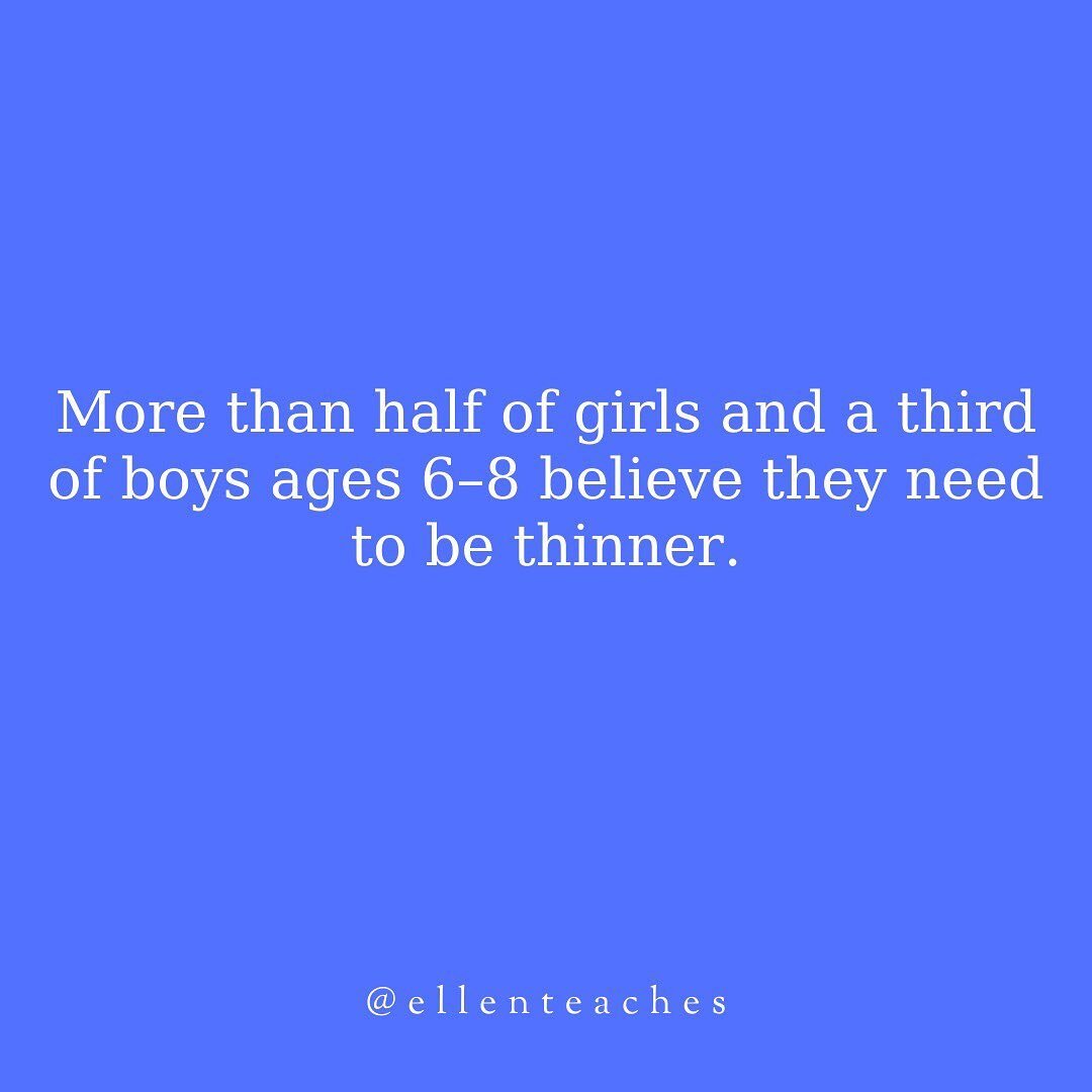 Widespread body dissatisfaction among children is an issue that should be front-of-mind for all parents, teachers, and caregivers. ⠀
⠀
Image descriptions:⠀
1. More than half of girls and a third of boys ages 6&ndash;8 believe they need to be thinner.