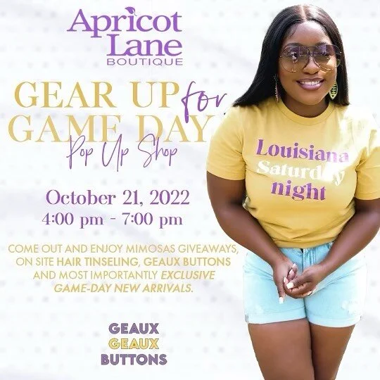We&rsquo;re so excited to return to Apricot Lane this Friday from 4-7 p.m.! Local pick up will also be there, if you want to order early on our Google form to have your buttons waiting for you! 
In celebration of homecoming, we have a bunch of new de
