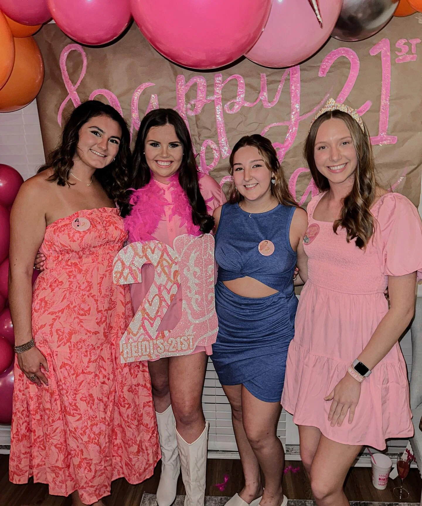 One week ago, we helped @heidi.e.reed celebrate her 21st with the *cutest* pink and orange birthday buttons, which went perfectly with her theme💗🧡 so glad we got to create these for her for her special day!!!