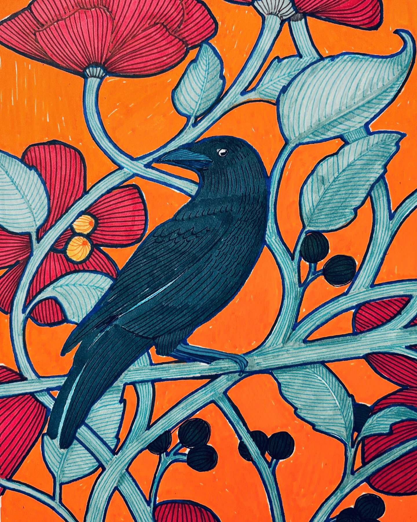 I went to the art store and got some super smooth paper and more colors of @copic_official pens. I might be developing a pen problem. This has some Art Nouveau vibes to it perhaps? 

&hellip;..

#artnouveaustyle #copicpens #blackcrow #sketchbookdrawi