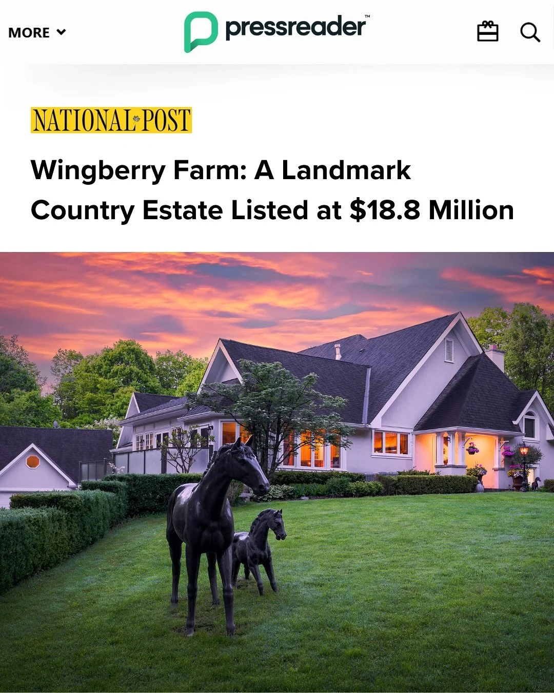 Wingberry Farm, our 75-acre King City estate, is making headlines! 📰✨

Perfect for horse lovers and families alike, this remarkable property blends world-class equestrian facilities with spaces designed for fun and entertaining. In Christian&rsquo;s