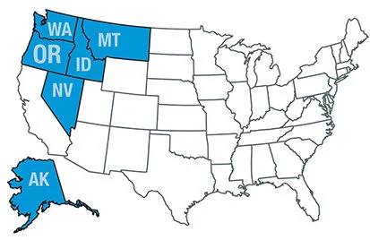 The Pacific Northwest including Oregon, Washington, Alaska, Idaho, Montana, Utah, New Mexico