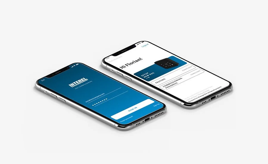TTwo smartphones with different screens showing the EOS Installer App