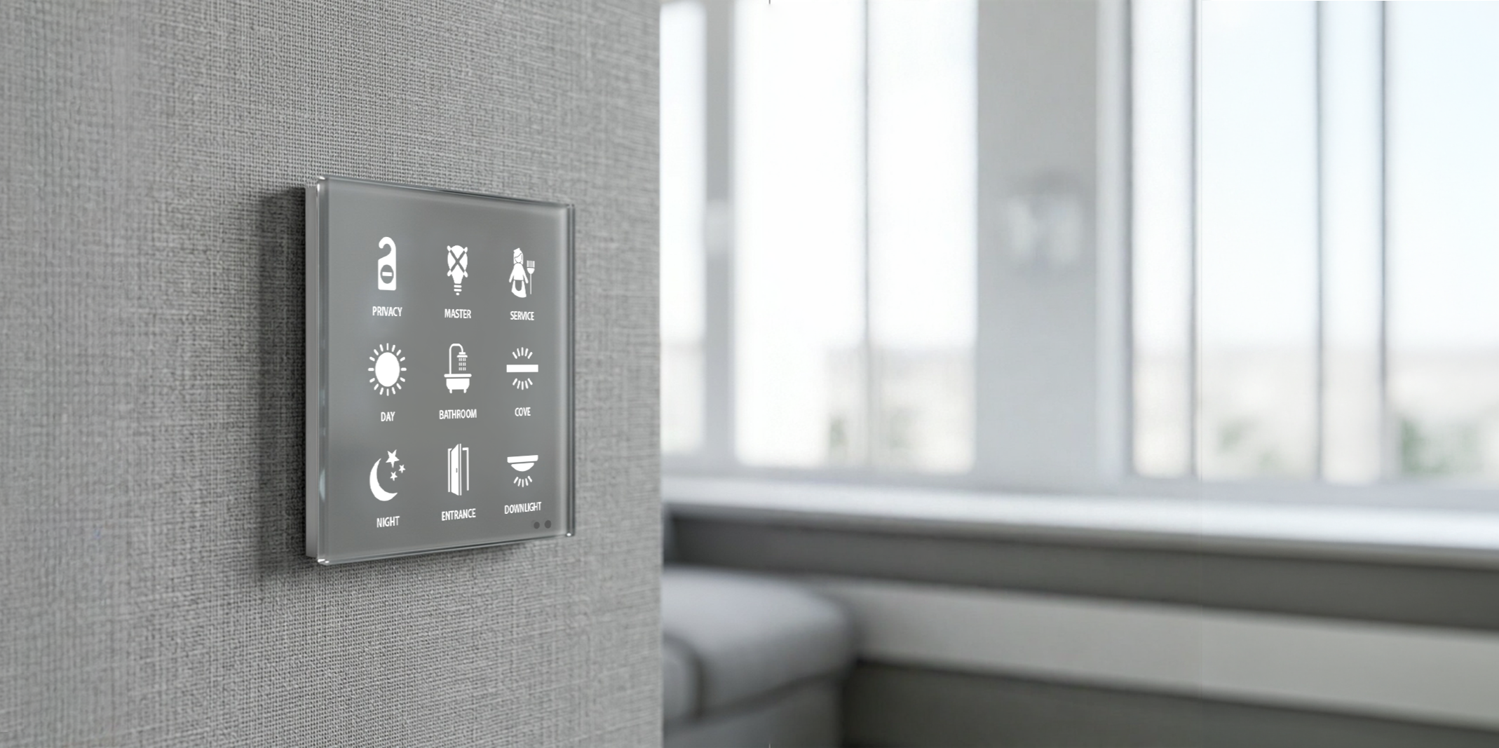 Grey FLAT 2 room control panel in hotel room
