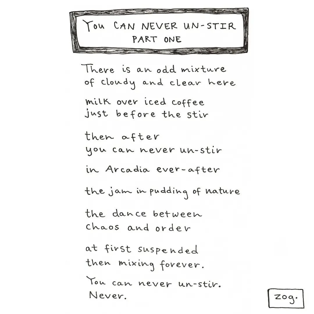 inkthing poems: milk over coffee in four parts ☕🥛

A series of ideas... An exploration.
Chaos rising. Falling into place again 

☕

part 1: you can never un-stir

There is an odd mixture
of cloudy and clear here

milk over iced coffee
just before th