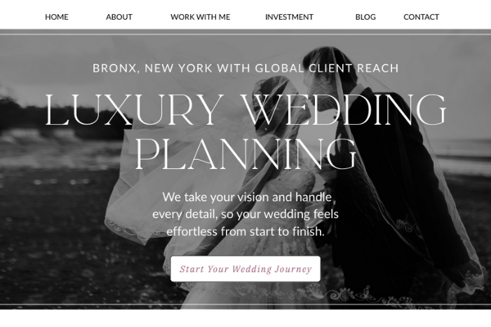 Custom website design for wedding planner