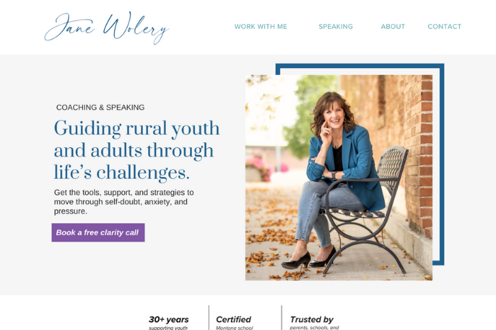 Squarespace Website for Rural Life Coach &amp; Educator Jane Wolery