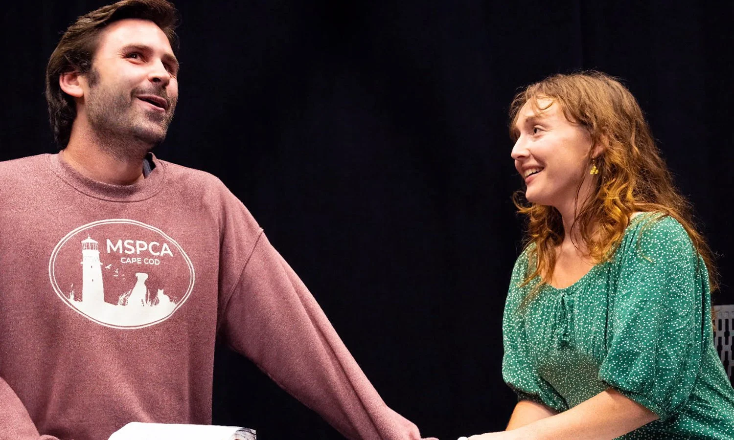  Emma K. Miles, Cape Cod based actress on stage with her scene partner in a theatrical performance. 
