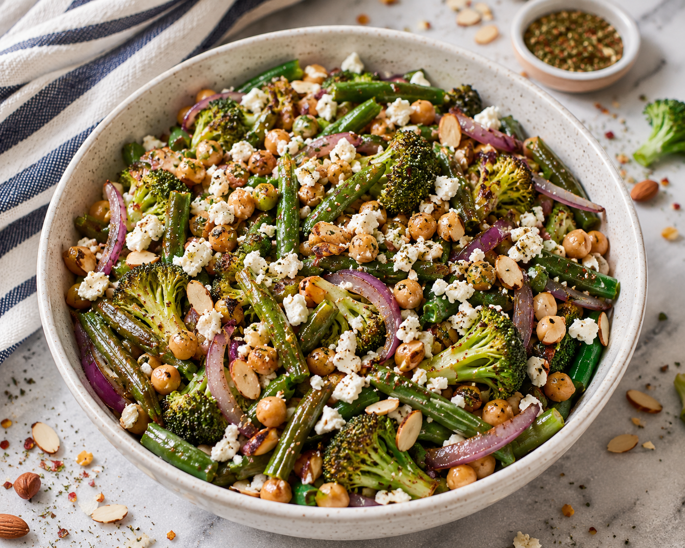 Air Fryer Veggie Medley with Feta &amp; Almonds