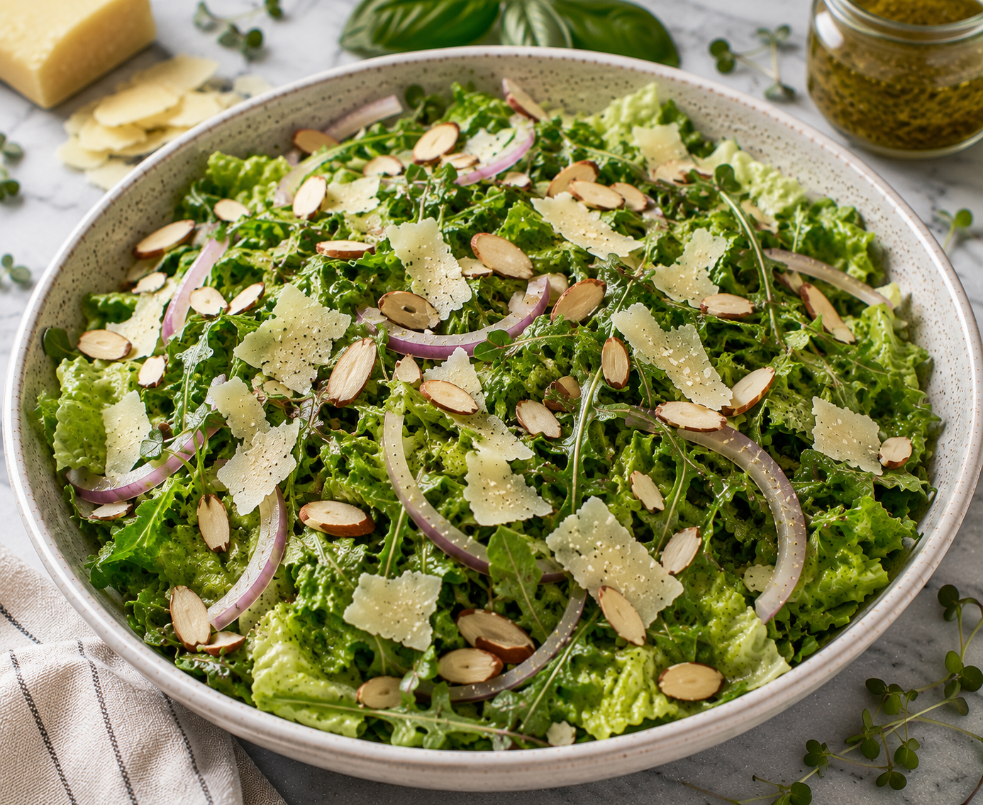 Fresh Italian Summer Salad with Arugula, Romaine, and Microgreens