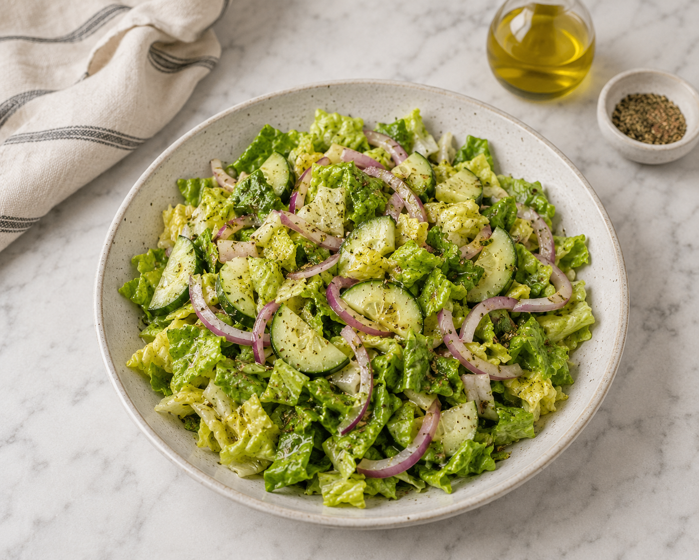 Simple Romaine Salad with Onion &amp; Cucumber