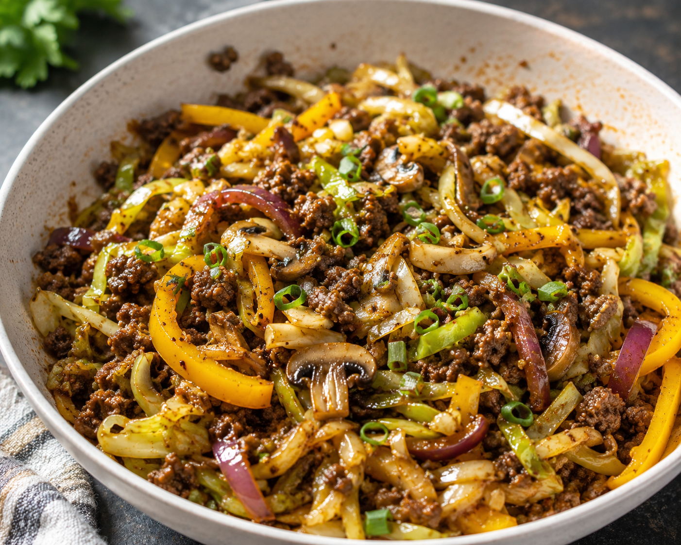 High-Protein Ground Beef Cabbage Stir Fry