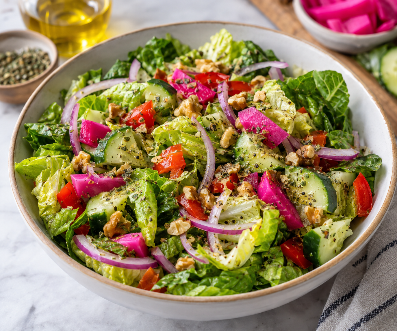 5-Minute Crunchy Romaine Salad with Pickled Turnip