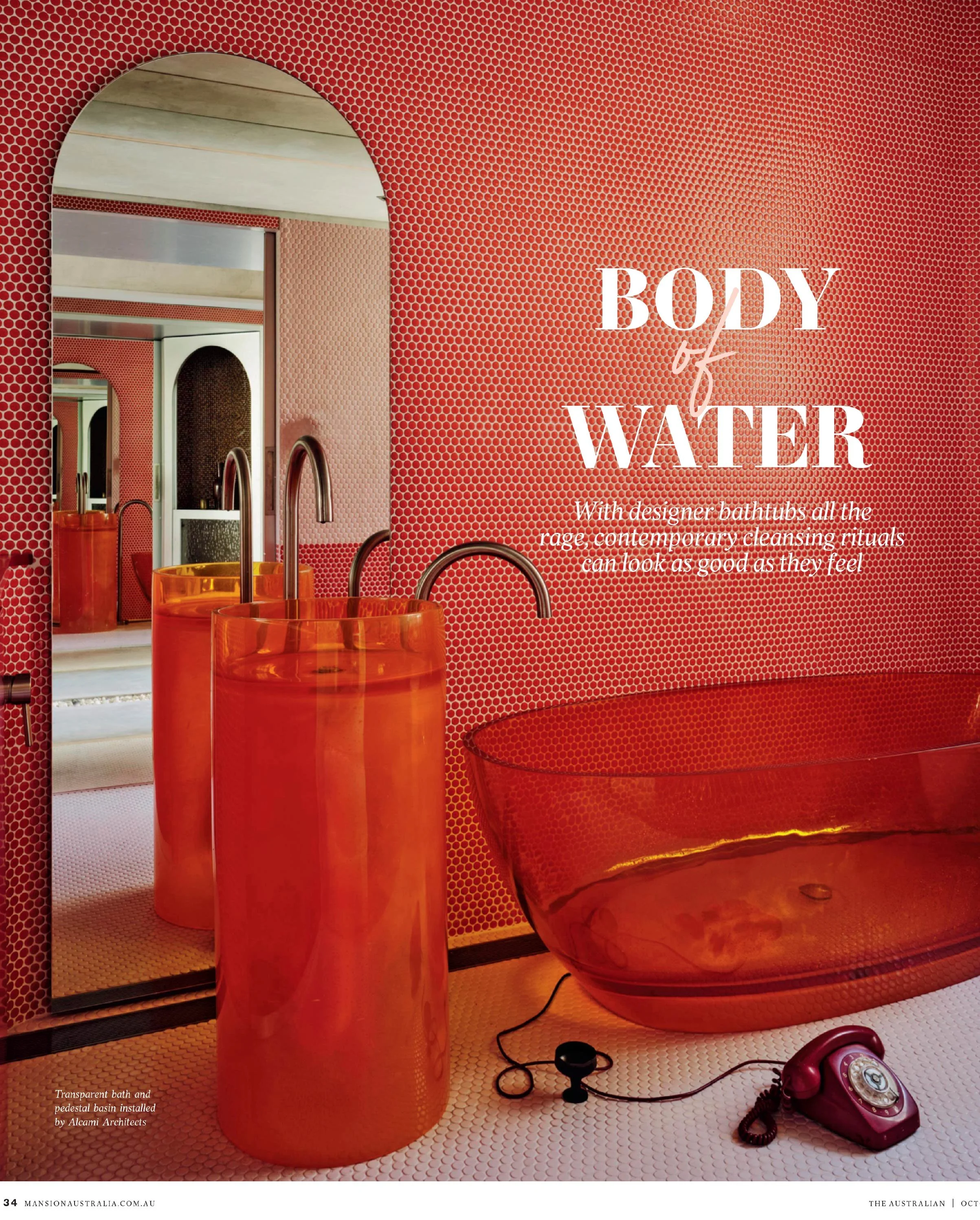 The Australian feature page showing a red bathroom and residential interiors story.