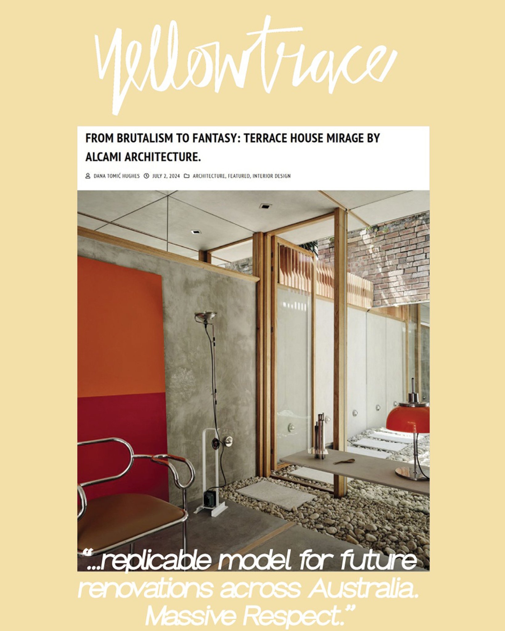 Yellowtrace article screenshot featuring Terrace House Mirage bathroom and future-focused renovation coverage.