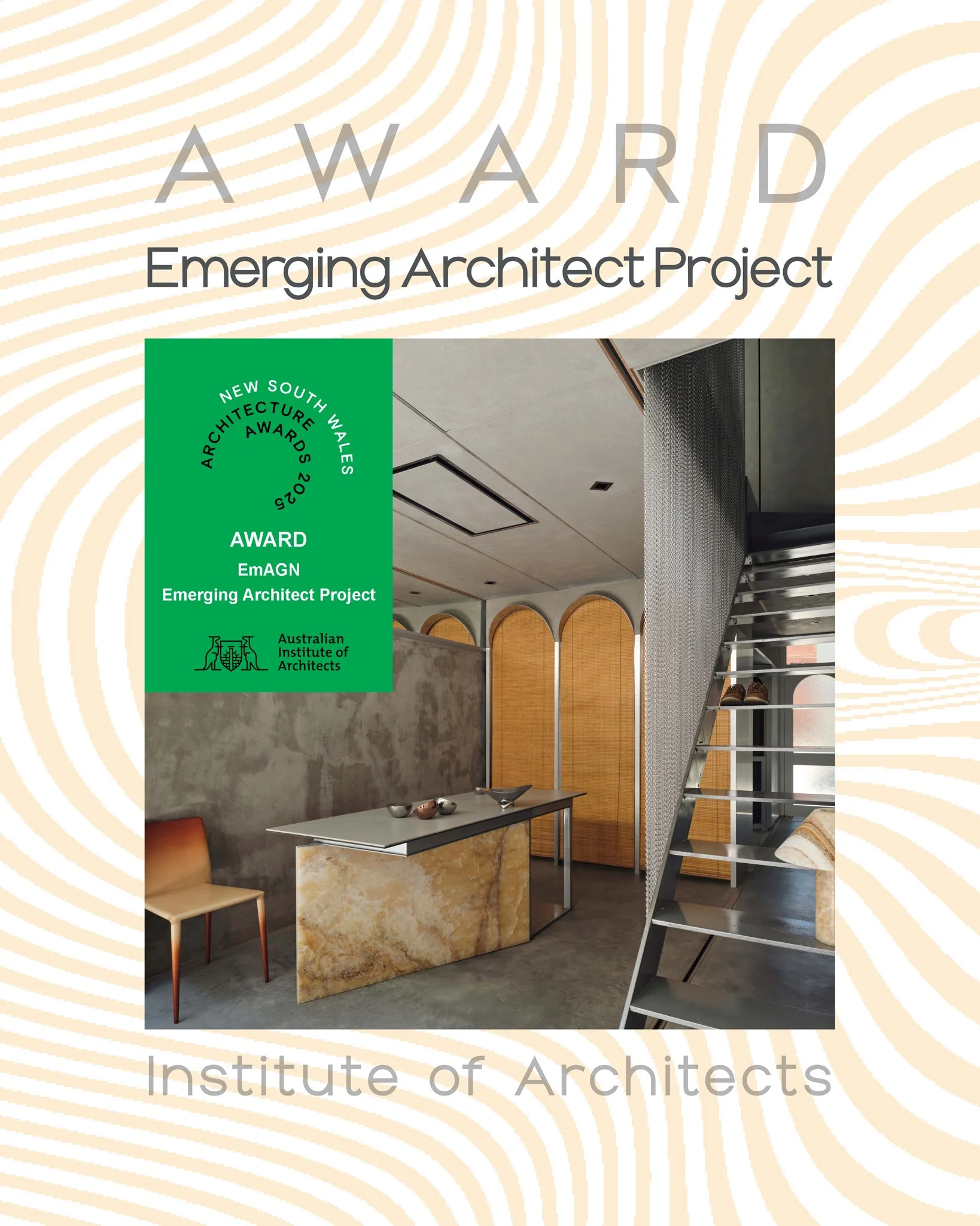 AIA Emerging Architecture award graphic for Terrace House Mirage residential renovation project.