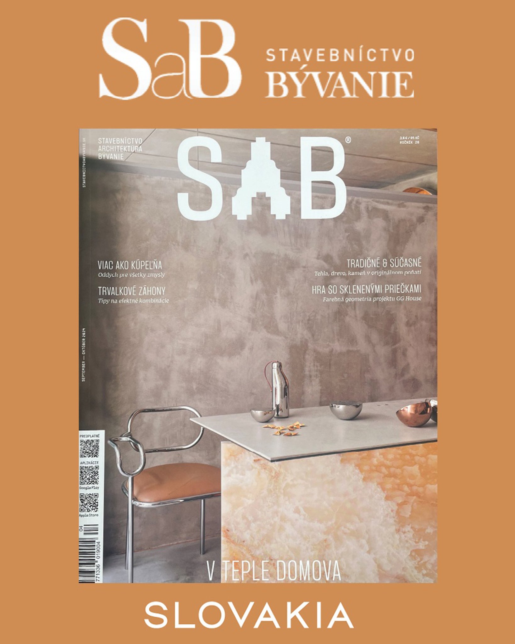 SAB Slovakia magazine cover featuring a compact bathroom from Terrace House Mirage.