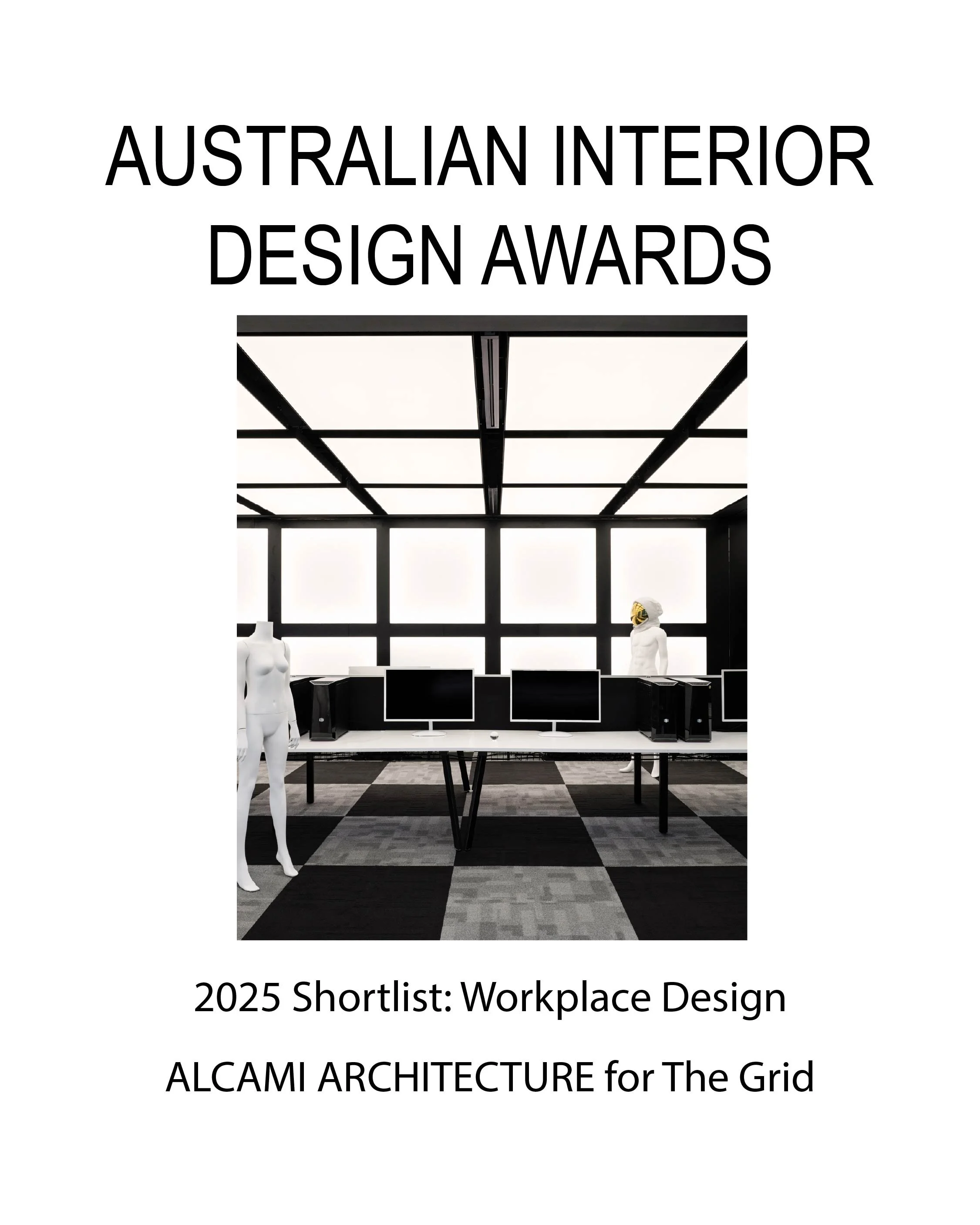 Australian Interior Design Awards workplace shortlist graphic for The Grid interior project.