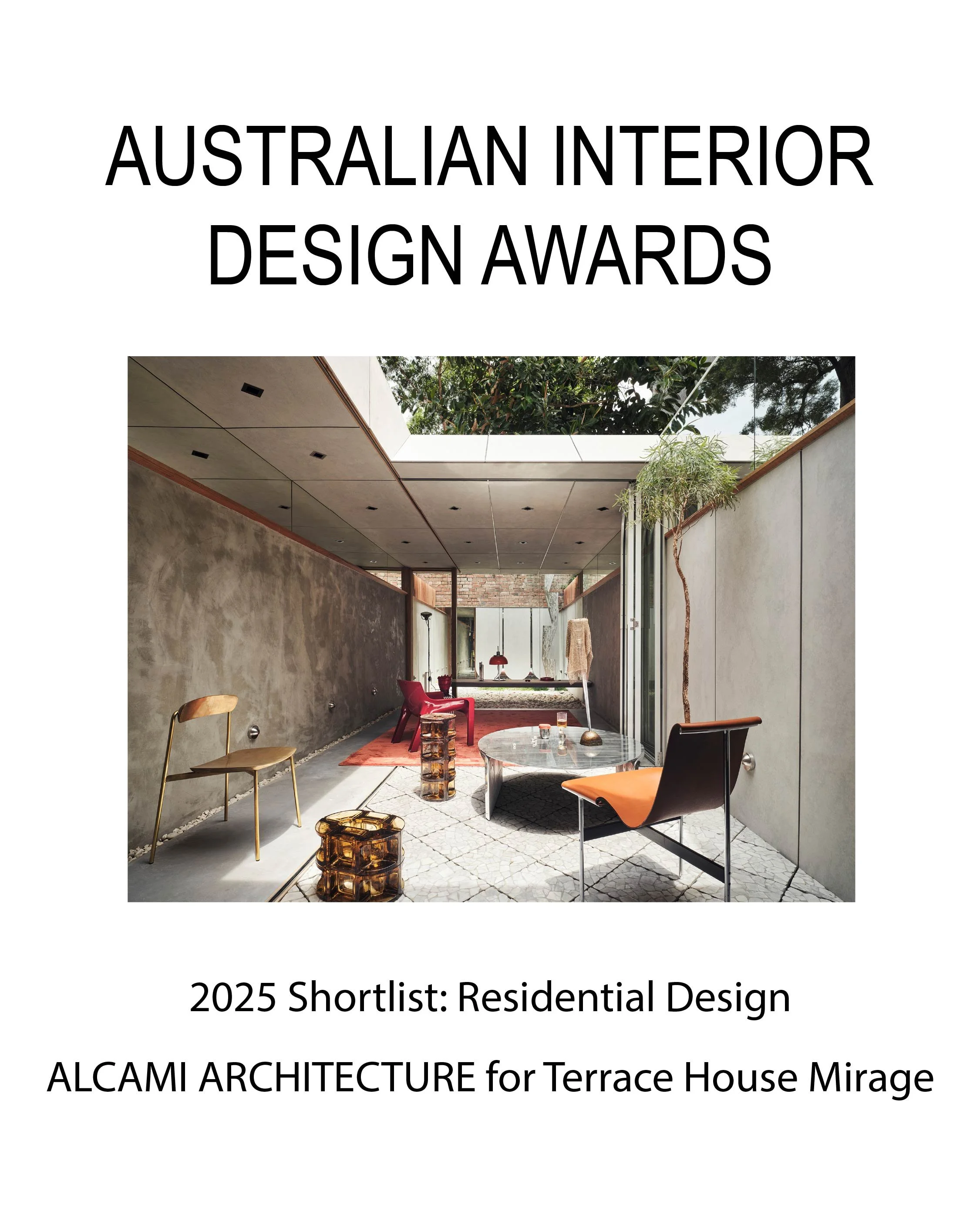 Australian Interior Design Awards shortlist graphic for Terrace House Mirage residential project.