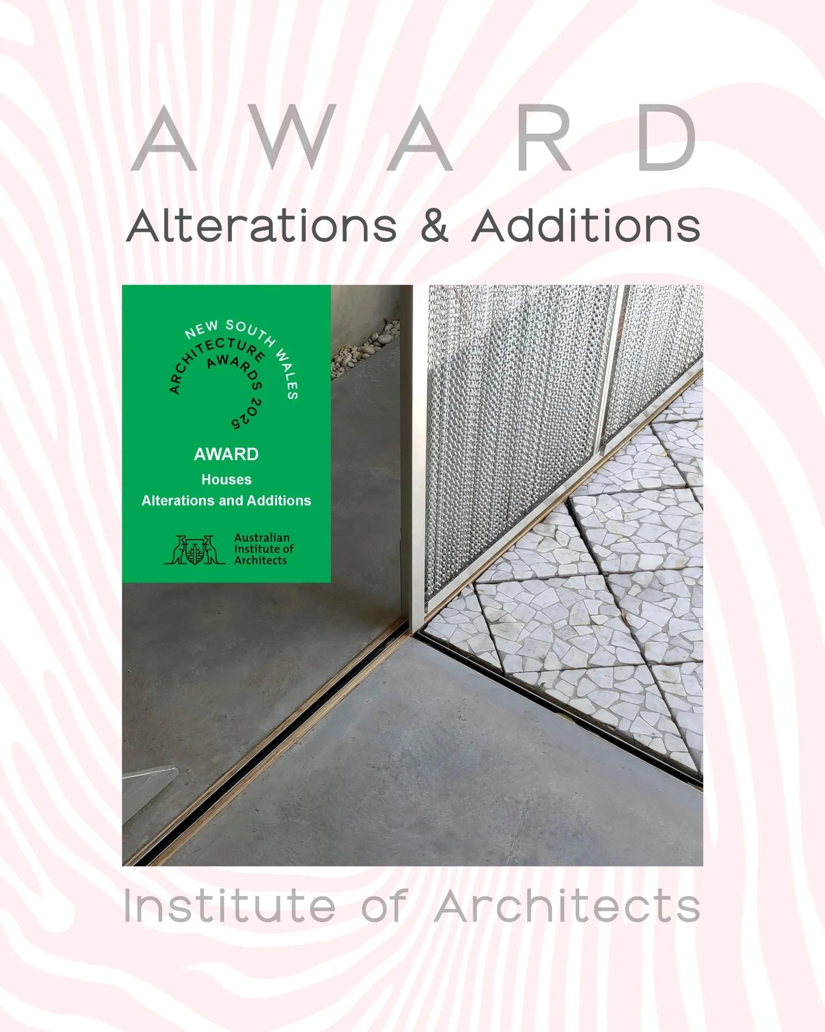 AIA Alterations and Additions award graphic for Terrace House Mirage renovation project.