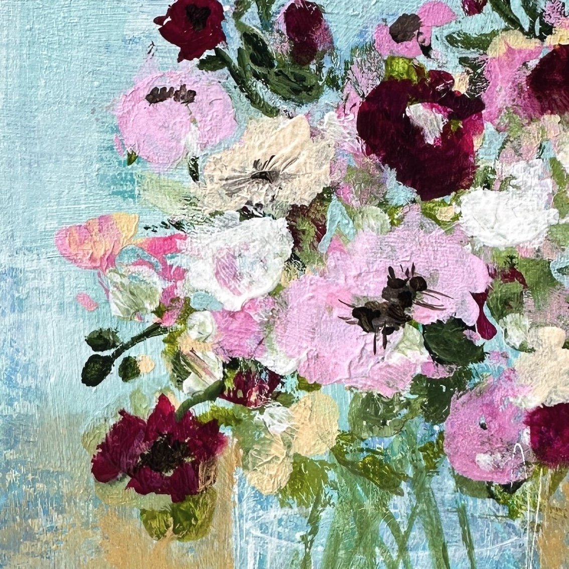 Close-up of pink floral painting