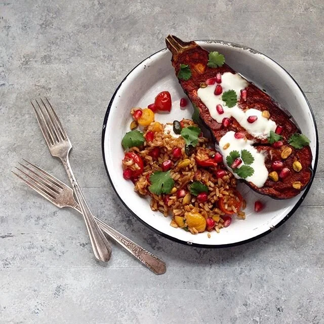 ROSE-HARISSA GLAZED EGGPLANT
