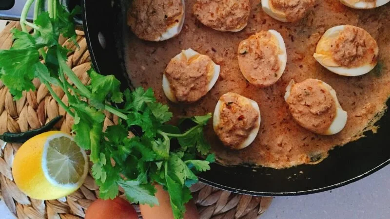 SPICY EGGS IN A CREAMY, TOMATO BASED SAUCE