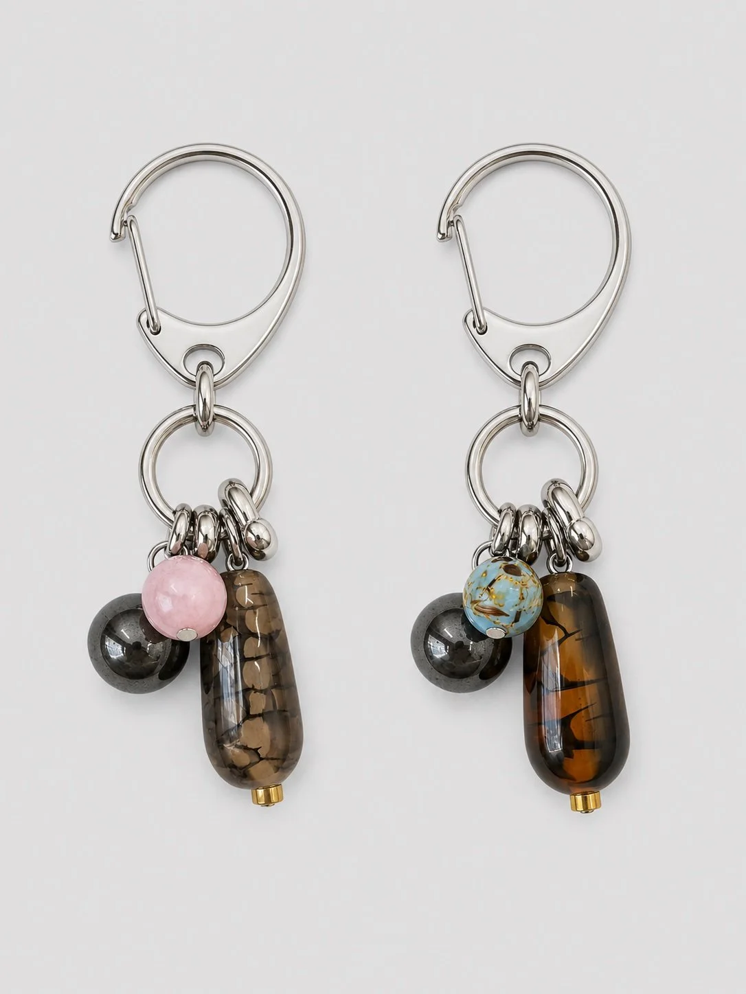 Handcrafted stone keychain with dragon vein agate and stainless steel hardware