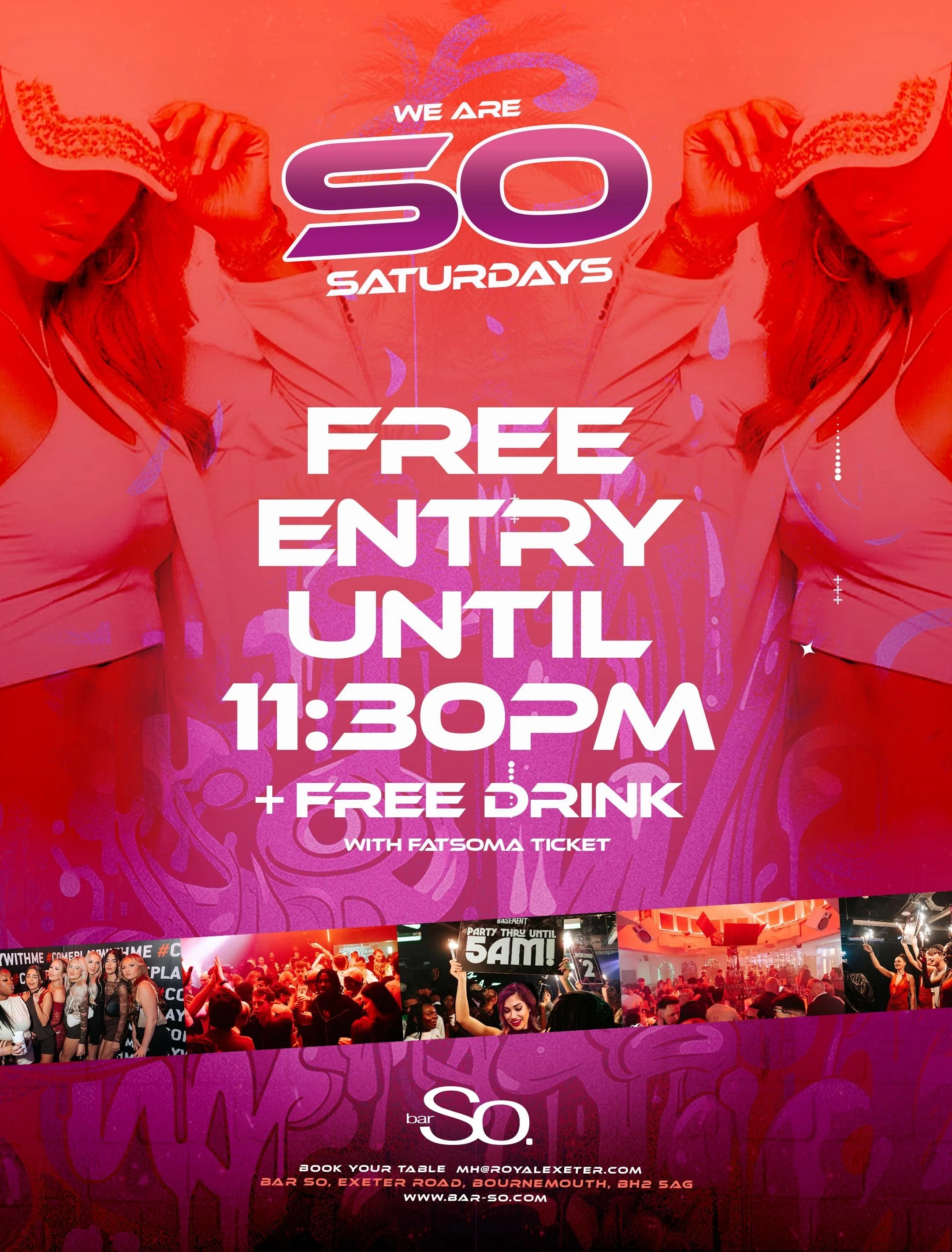 Artwork for free entry free drink until 11.30pm nightclub in Bournemouth Bar So