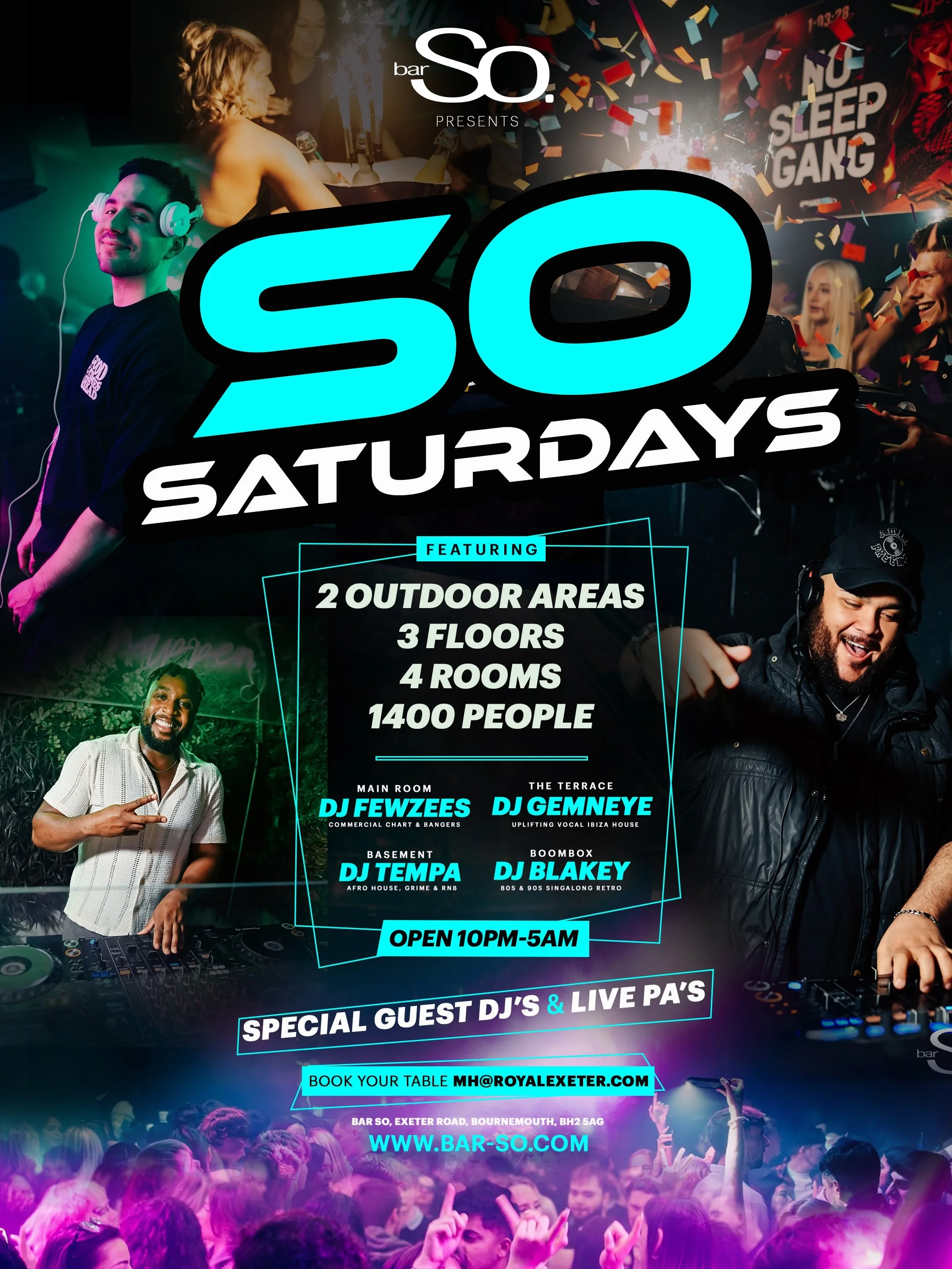 Bar So nightclub Bournemouth Saturdays – multi-room party with DJs, commercial, house and urban music till 5AM