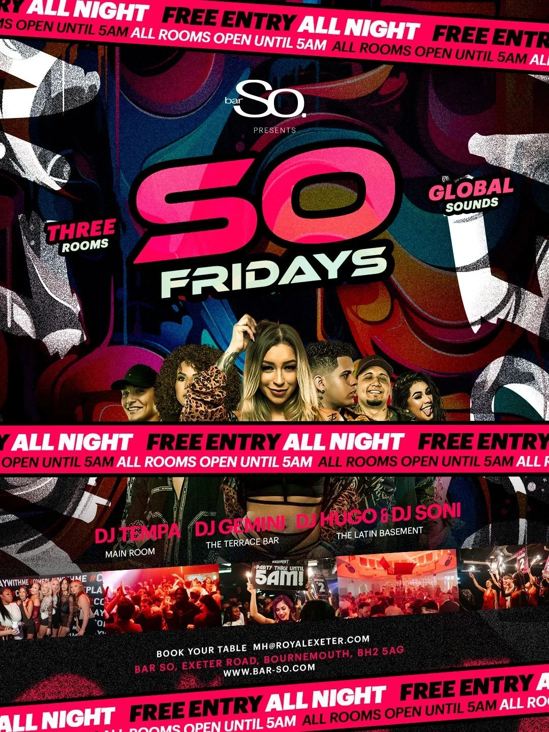 Bar So Fridays Nights Bournemouth – three-room nightclub event with DJs playing house, Latin and global music