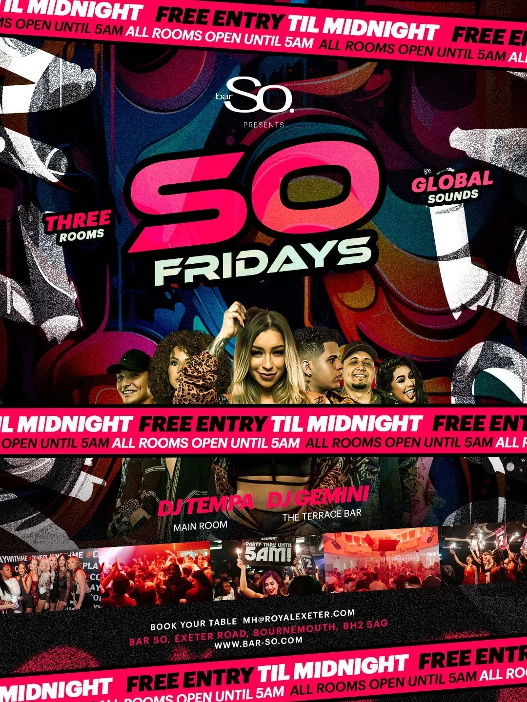 Bar So Fridays Nights Bournemouth – three-room nightclub event with DJs playing house, Latin and global music
