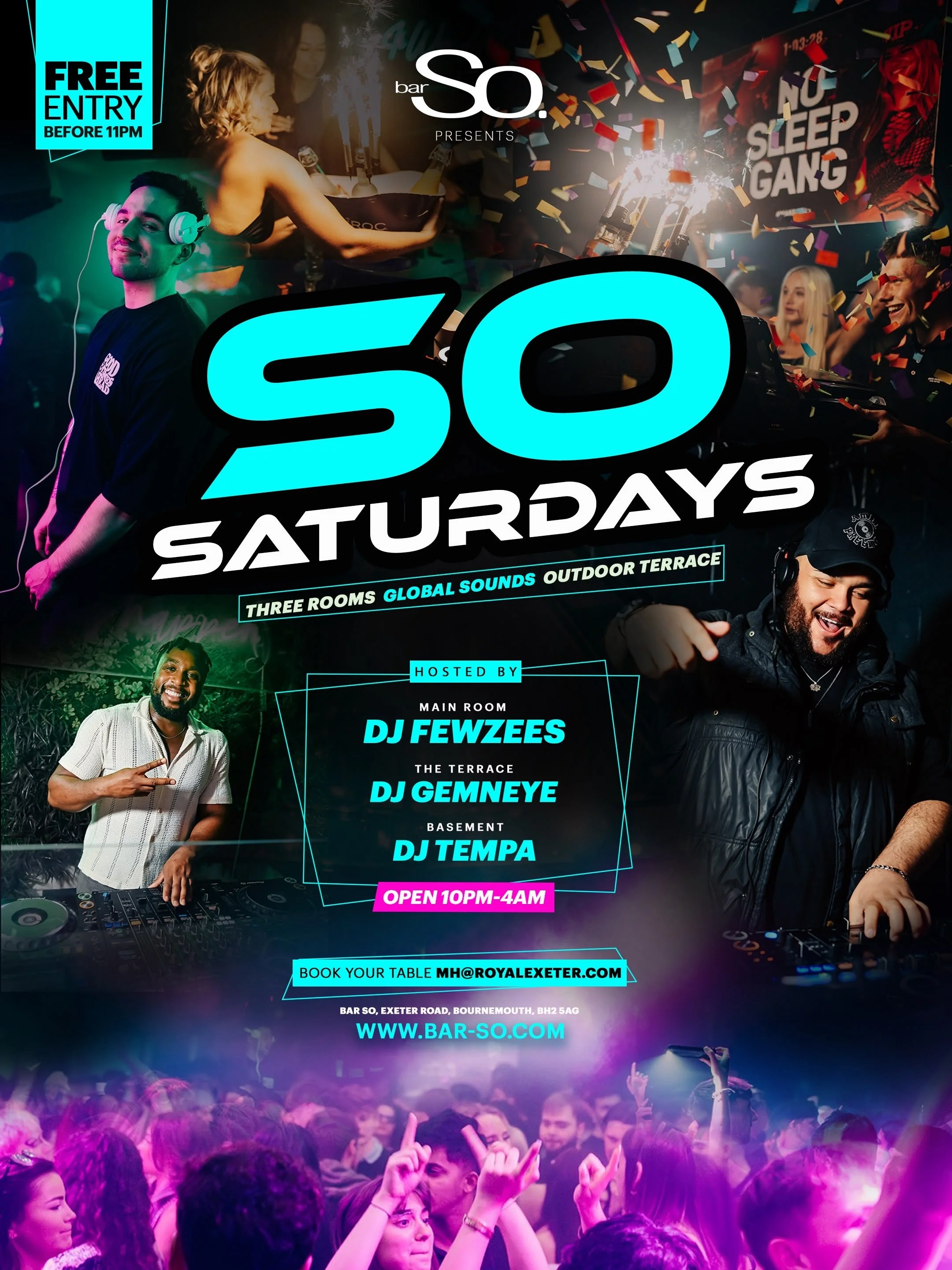 Bar So nightclub Bournemouth Saturdays – multi-room party with DJs, commercial, house and urban music till 5AM
