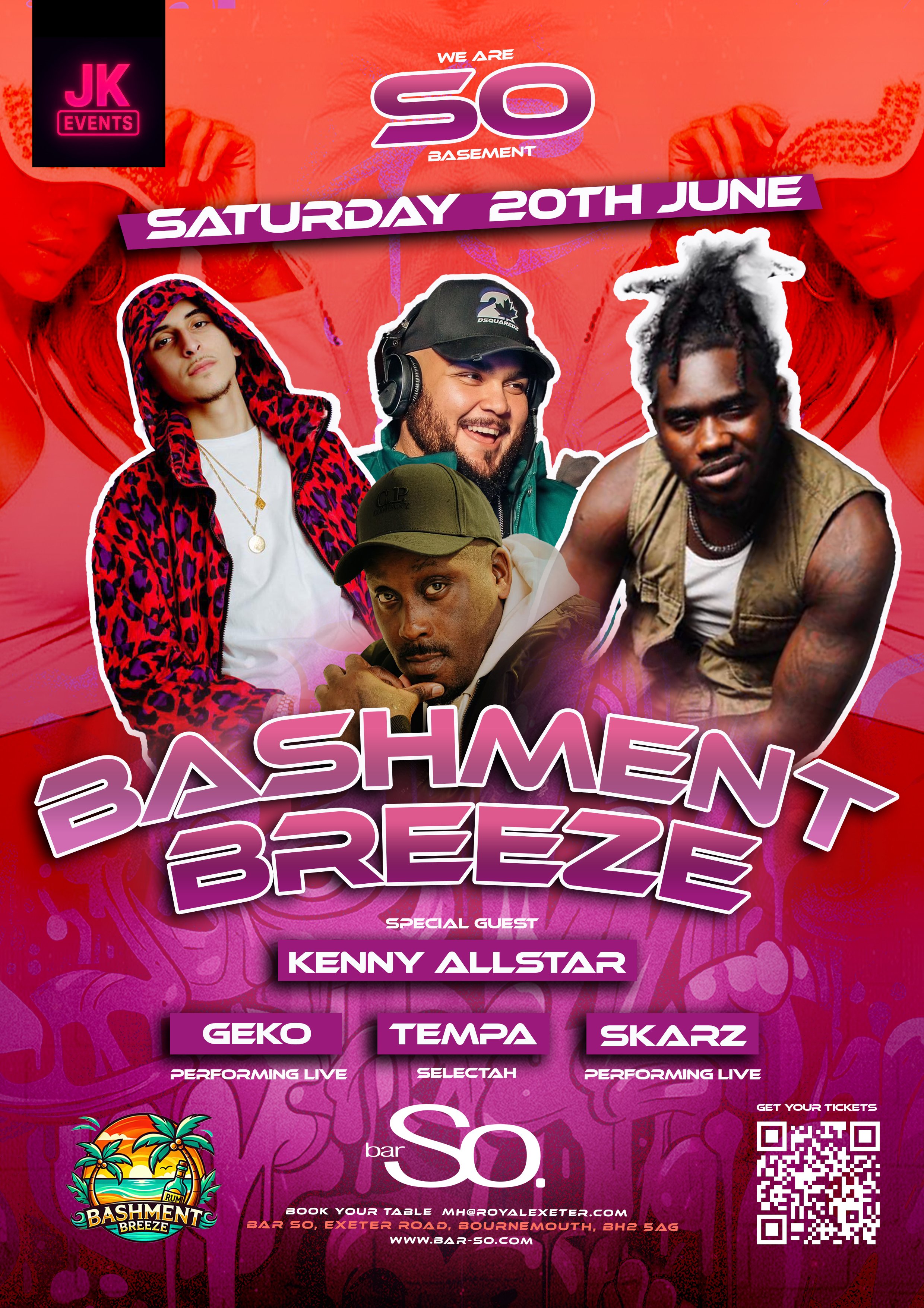 bashment party in bournemouth bar so artwork showing all performers