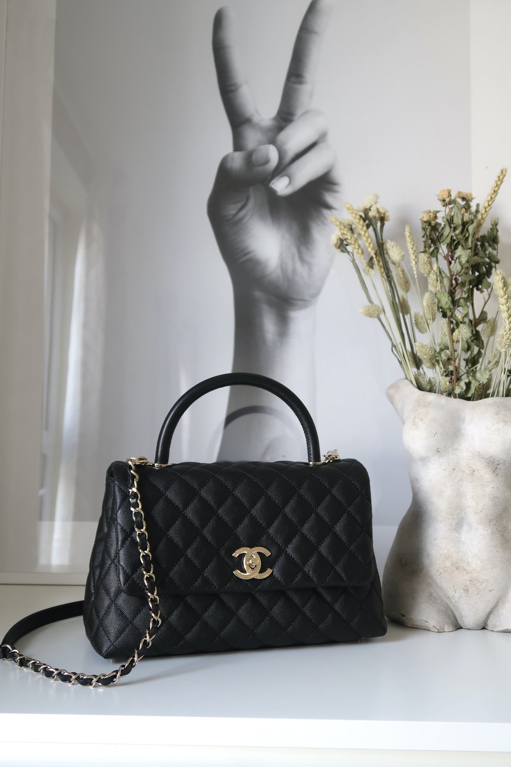 Chanel Black Quilted Caviar Medium Coco Handle Bag — Blaise Ruby Loves
