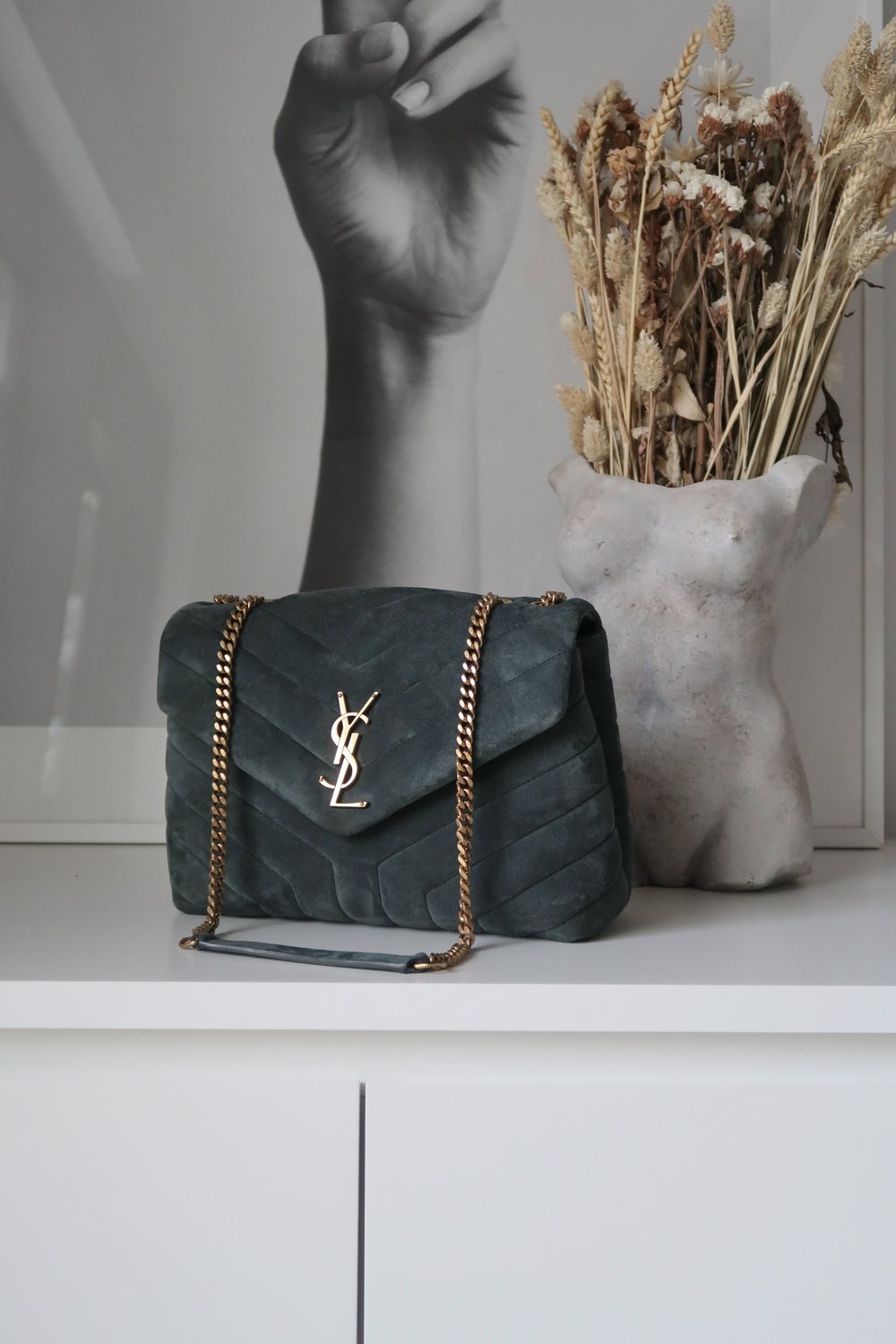 YSL Loulou Small Quilted Suede Shoulder Bag Algae — Blaise Ruby Loves