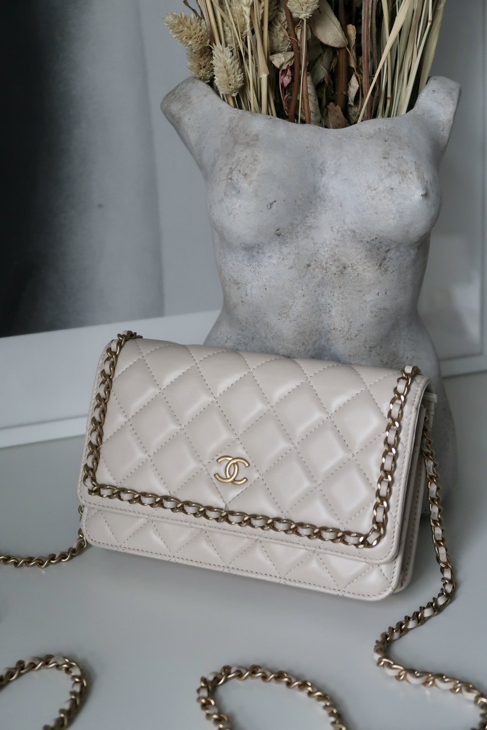 Chanel White Caviar Leather WOC Wallet on a Chain at 1stDibs