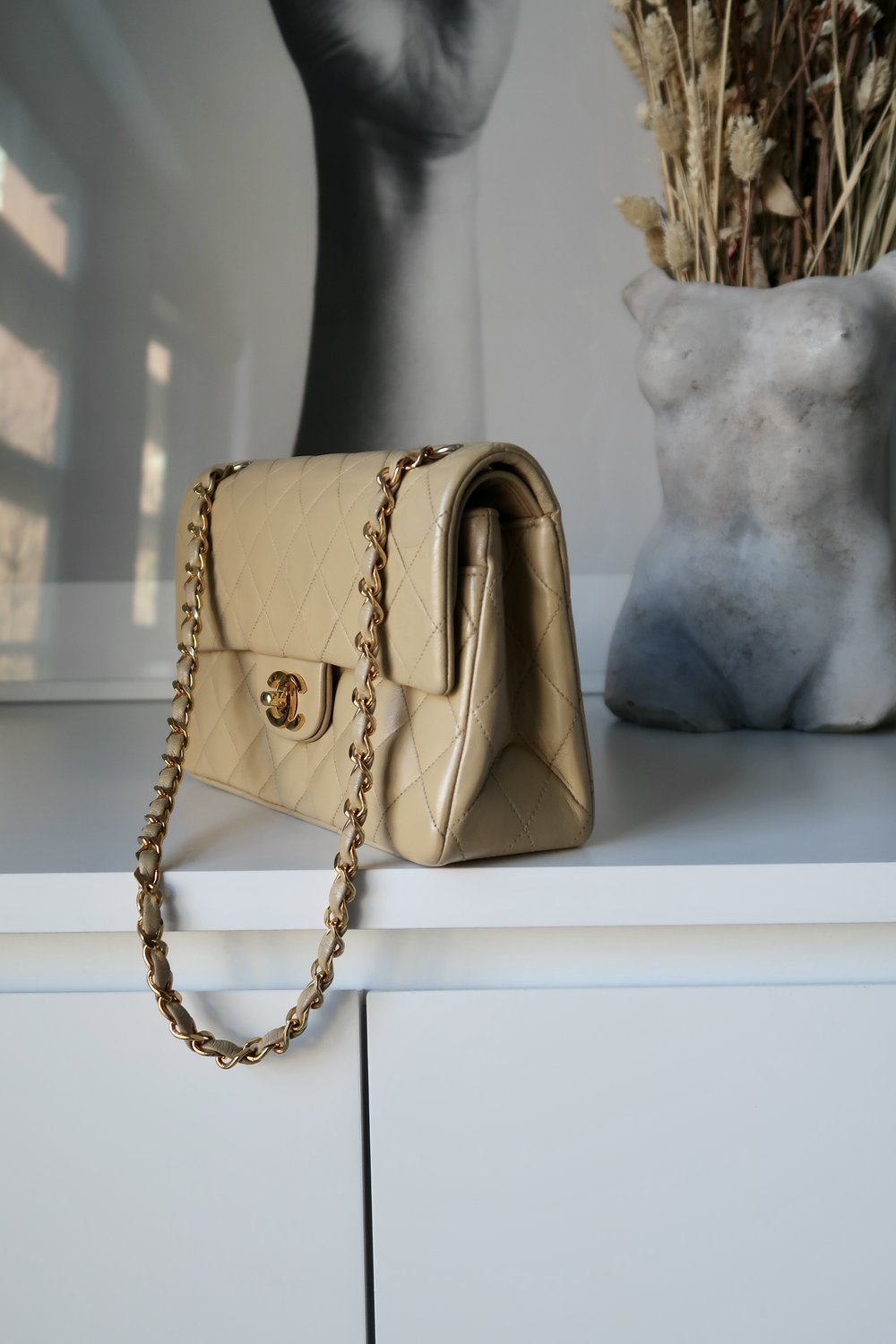 Chanel Vintage Small Beige CC Classic Flap — Blaise Ruby Loves