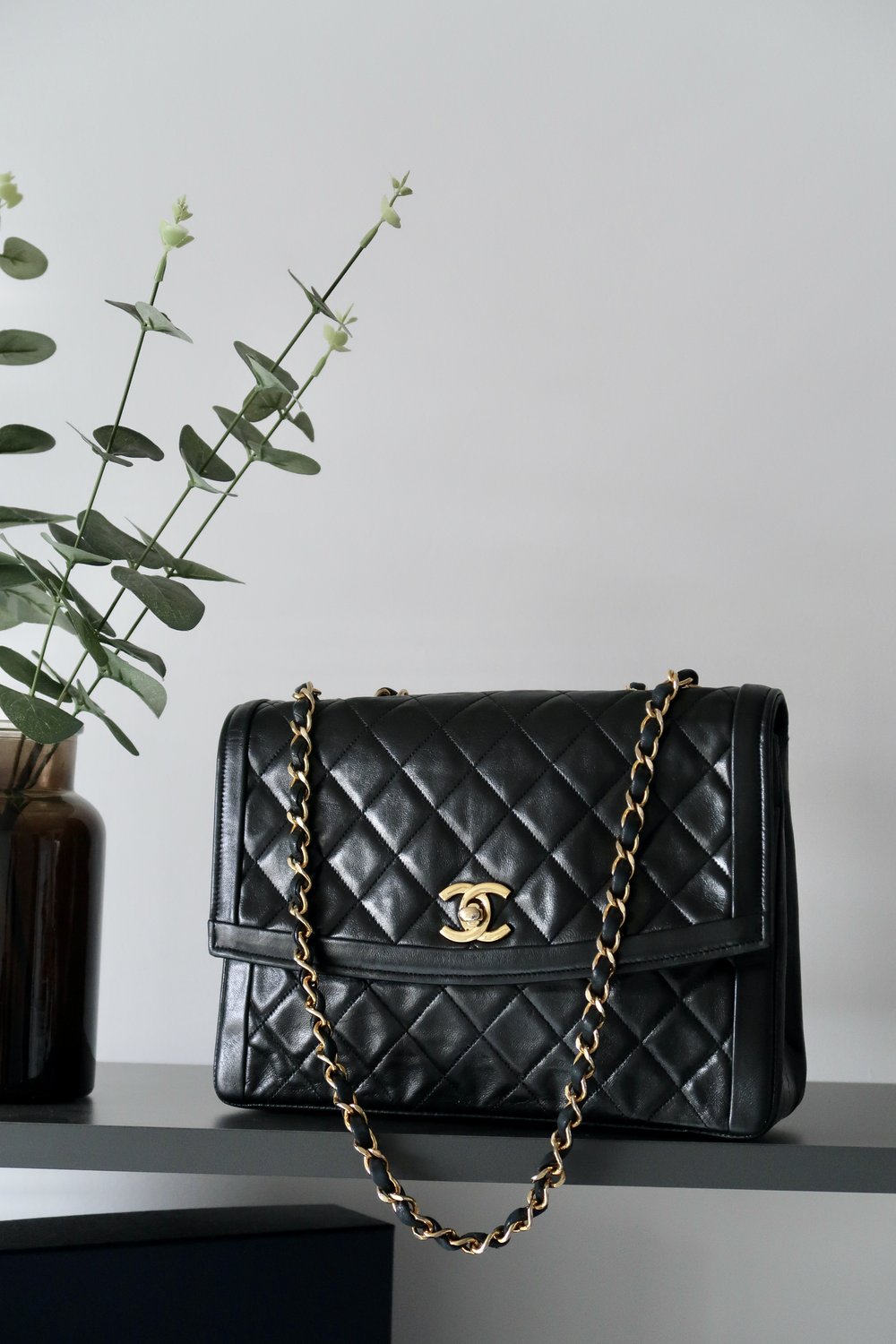 Black Quilted Lambskin Small Diana Flap Bag Gold Hardware, 1991-1994