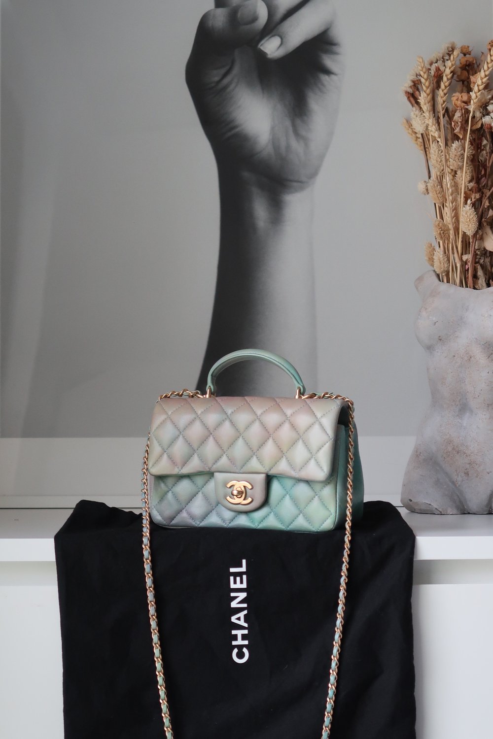 Chanel Lambskin Quilted Ombre Mini Top Handle Rectangular Flap bag