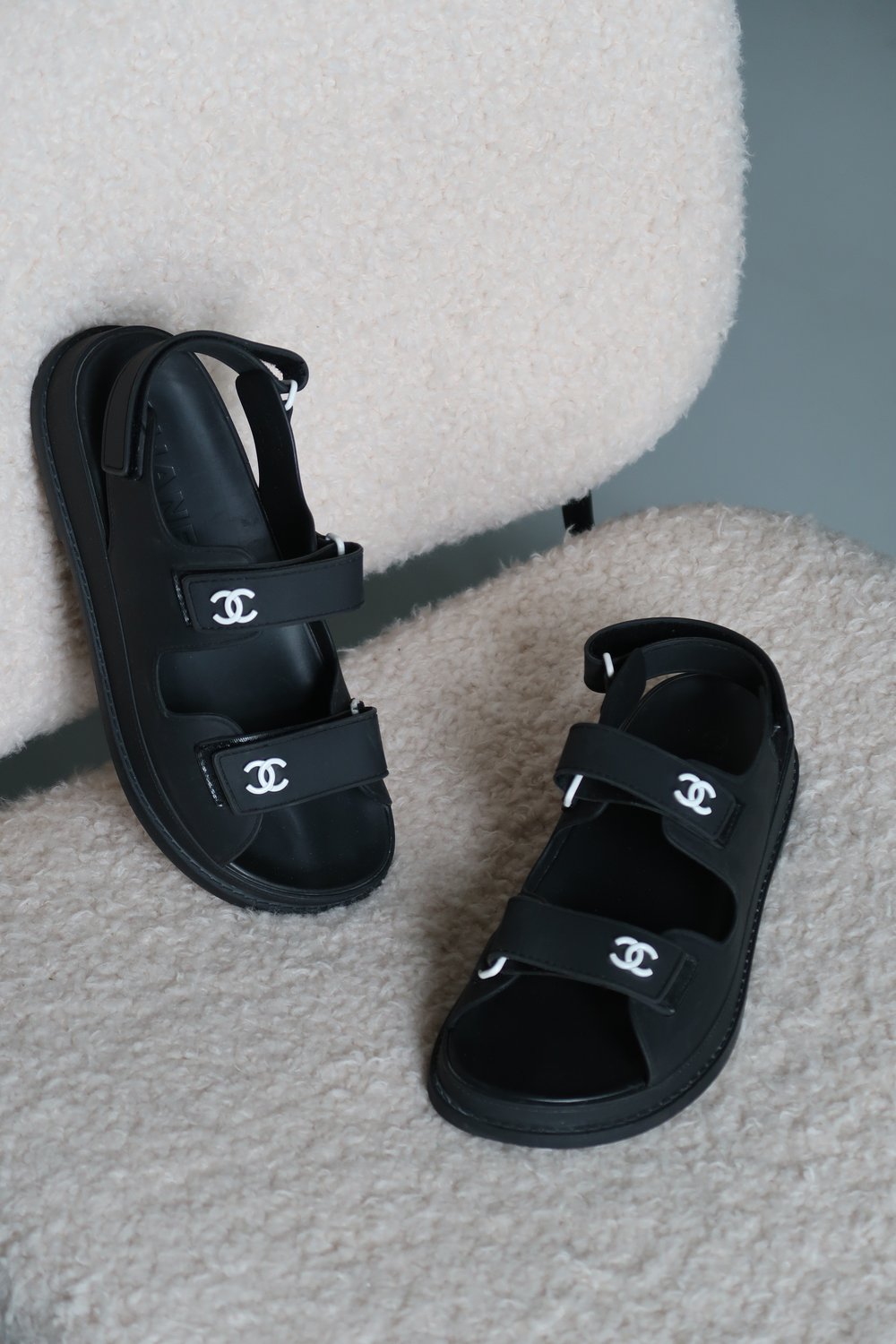 Chanel Black Rubber Dad Sandals, Size EU 39 — Blaise Ruby Loves