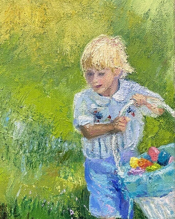 And this adorable eager gatherer, the last one to date in my Easter series&hellip;
Egg Hunter (detail) &bull; 12x6 inches &bull; oil on canvas &bull; &copy; Julia Chandler Lawing &bull; sold
.
#egghunter #easterchildren #easterart #happyeaster #oilon